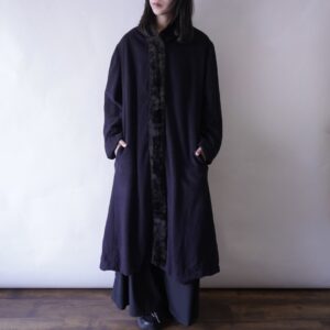 fur switching wool long coat