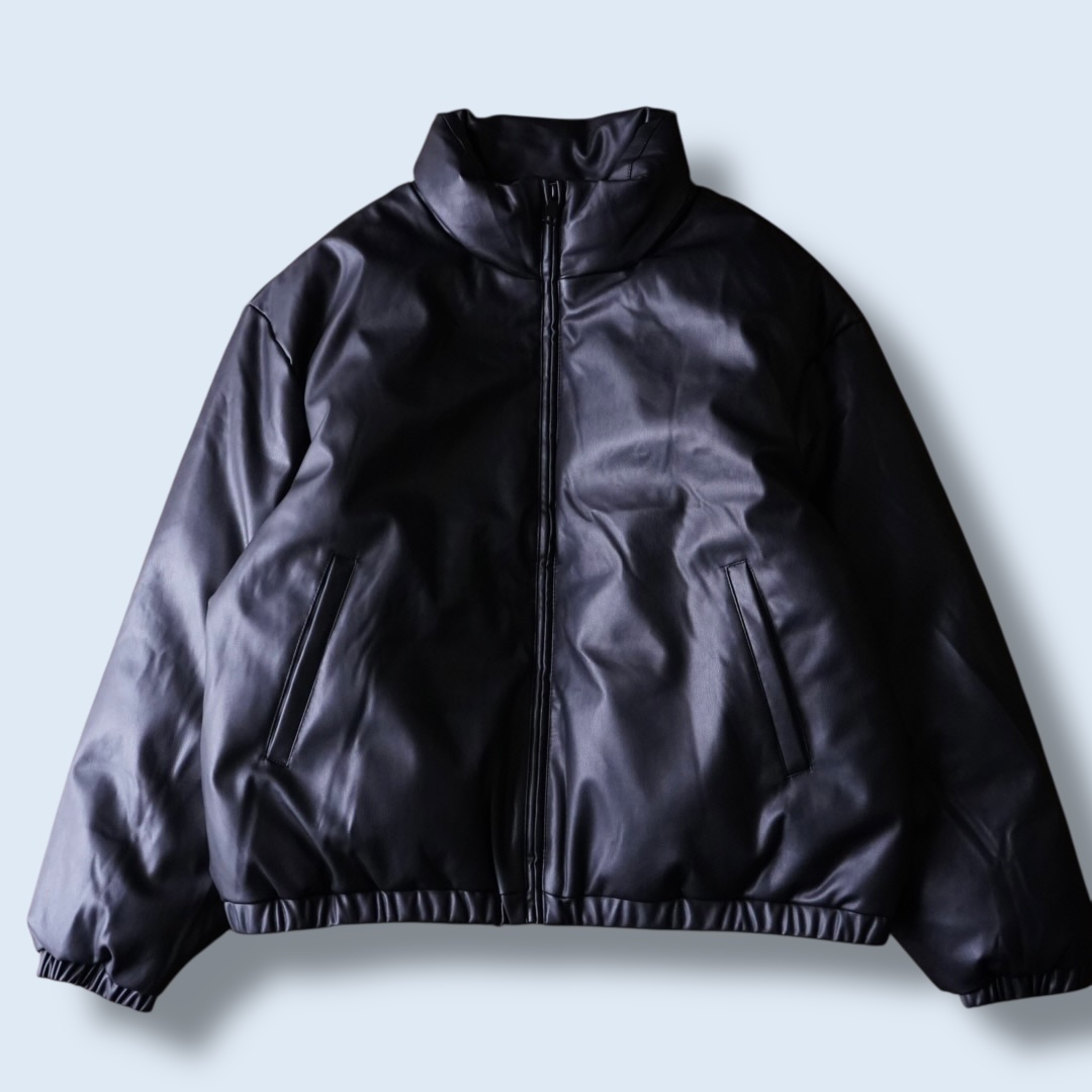 fake leather short length puff jacket