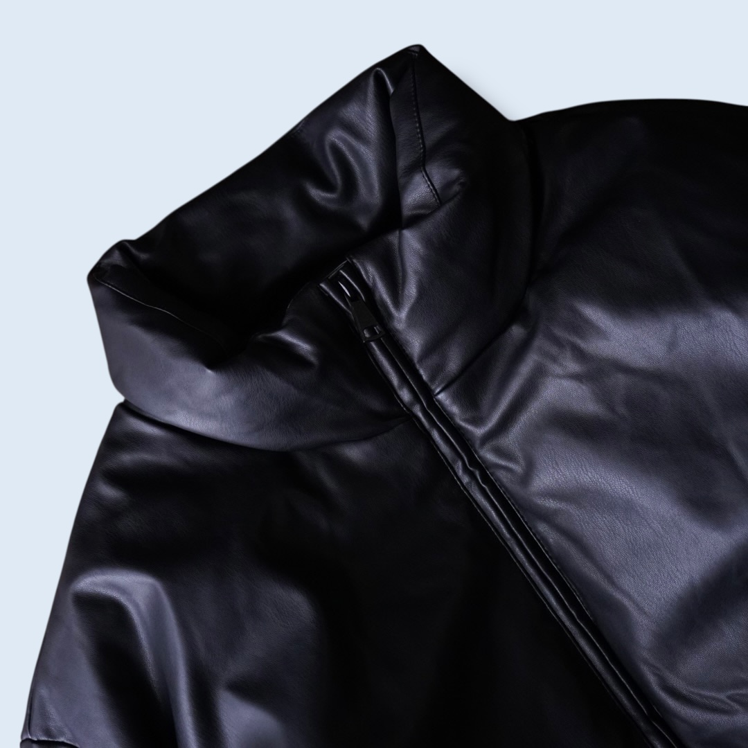 fake leather short length puff jacket