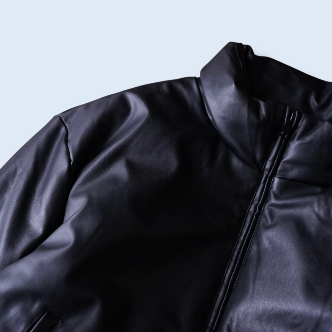 fake leather short length puff jacket