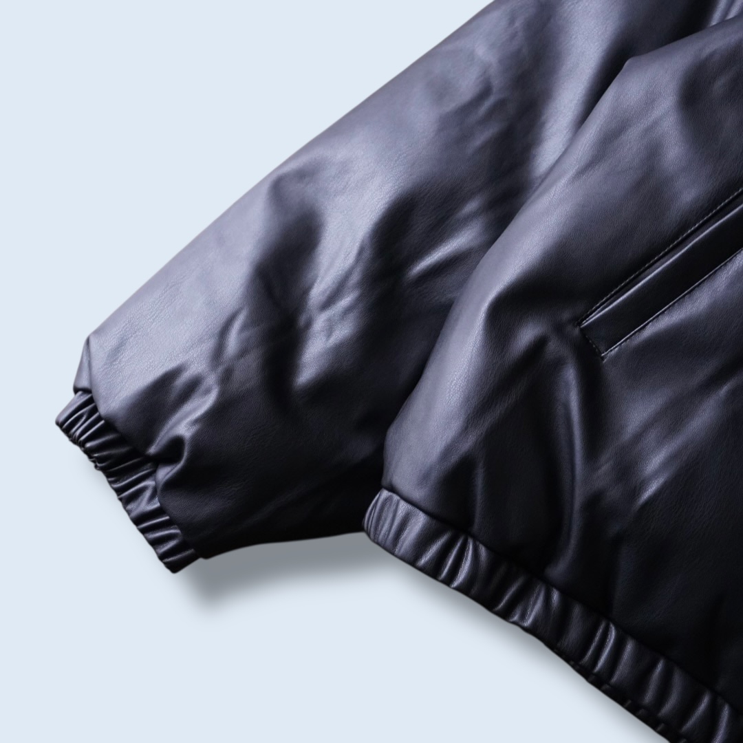 fake leather short length puff jacket