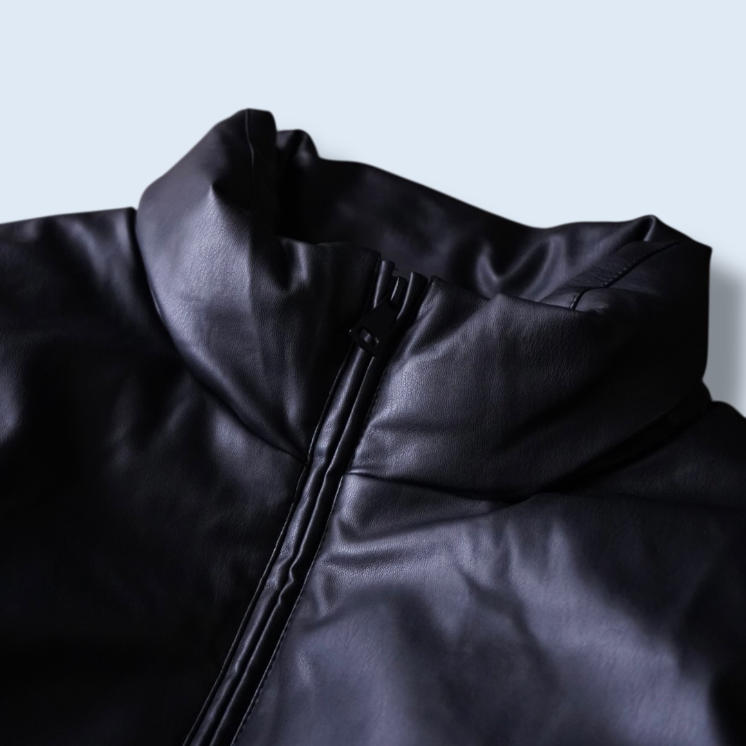 fake leather short length puff jacket