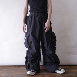 multi gimmick black techno pants