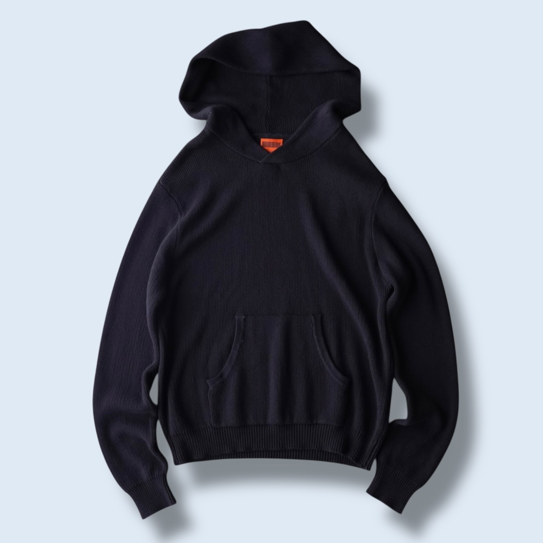 black cotton knit fabric hooded parka