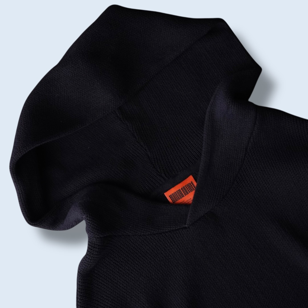 black cotton knit fabric hooded parka