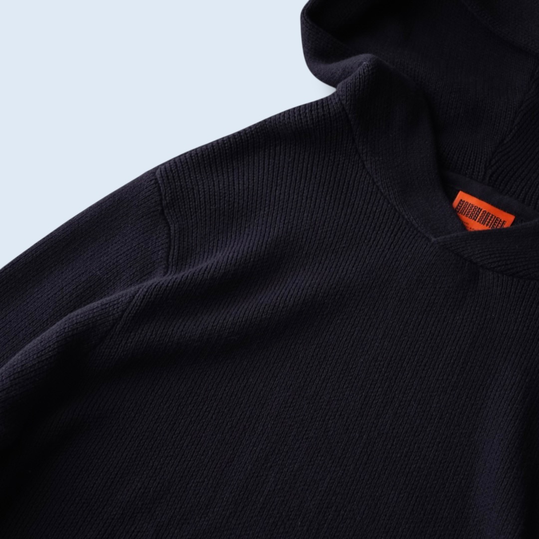 black cotton knit fabric hooded parka