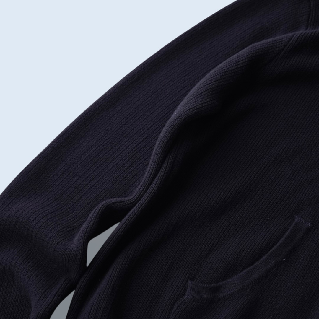 black cotton knit fabric hooded parka