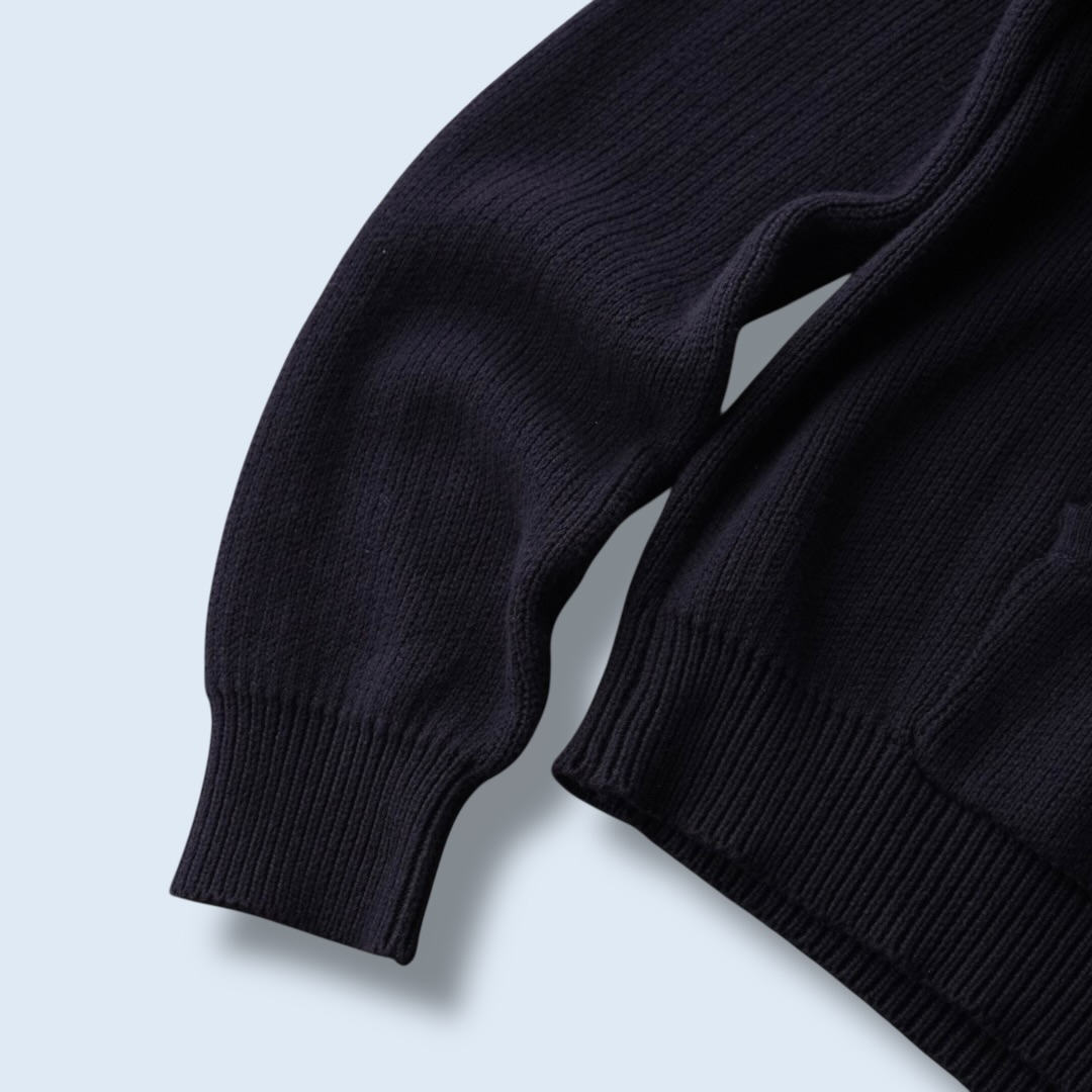 black cotton knit fabric hooded parka