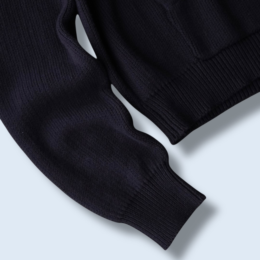 black cotton knit fabric hooded parka