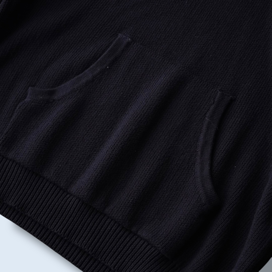 black cotton knit fabric hooded parka