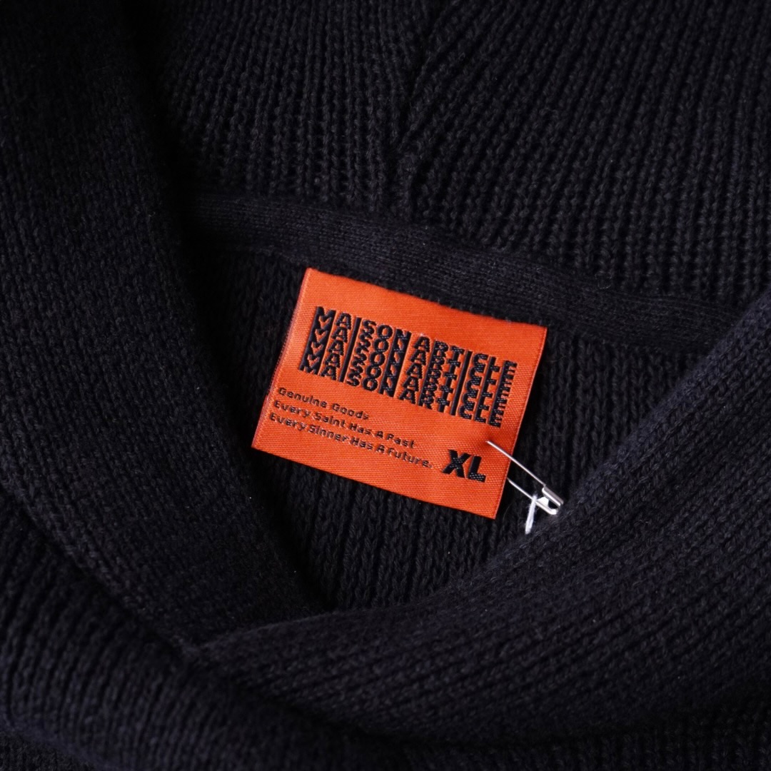 black cotton knit fabric hooded parka