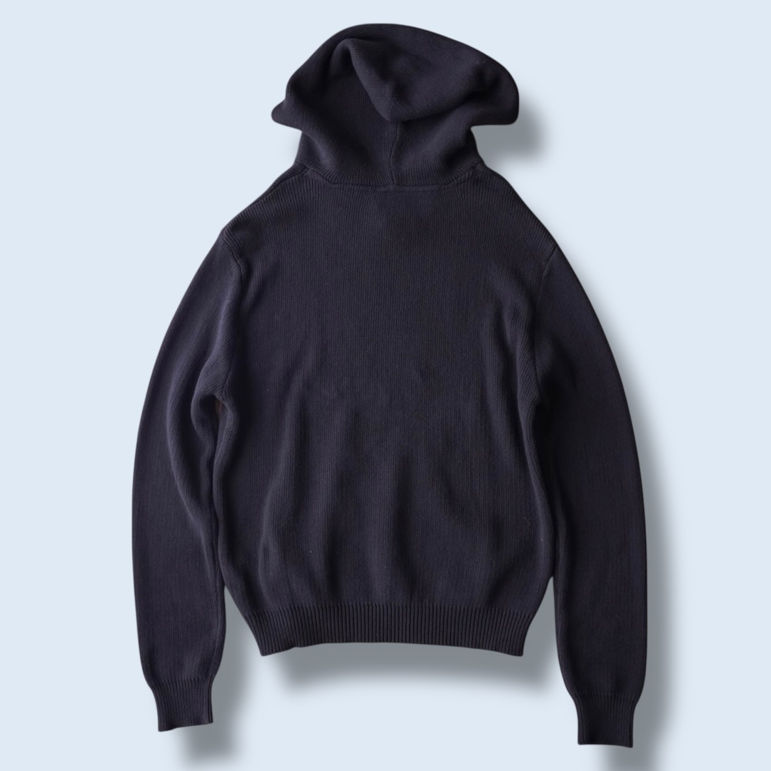 black cotton knit fabric hooded parka