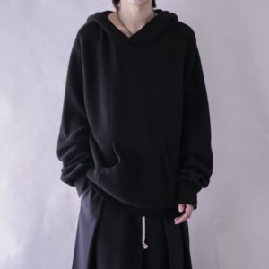 black cotton knit fabric hooded parka