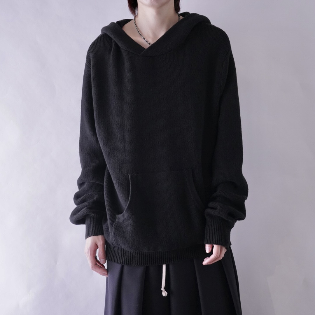 black cotton knit fabric hooded parka