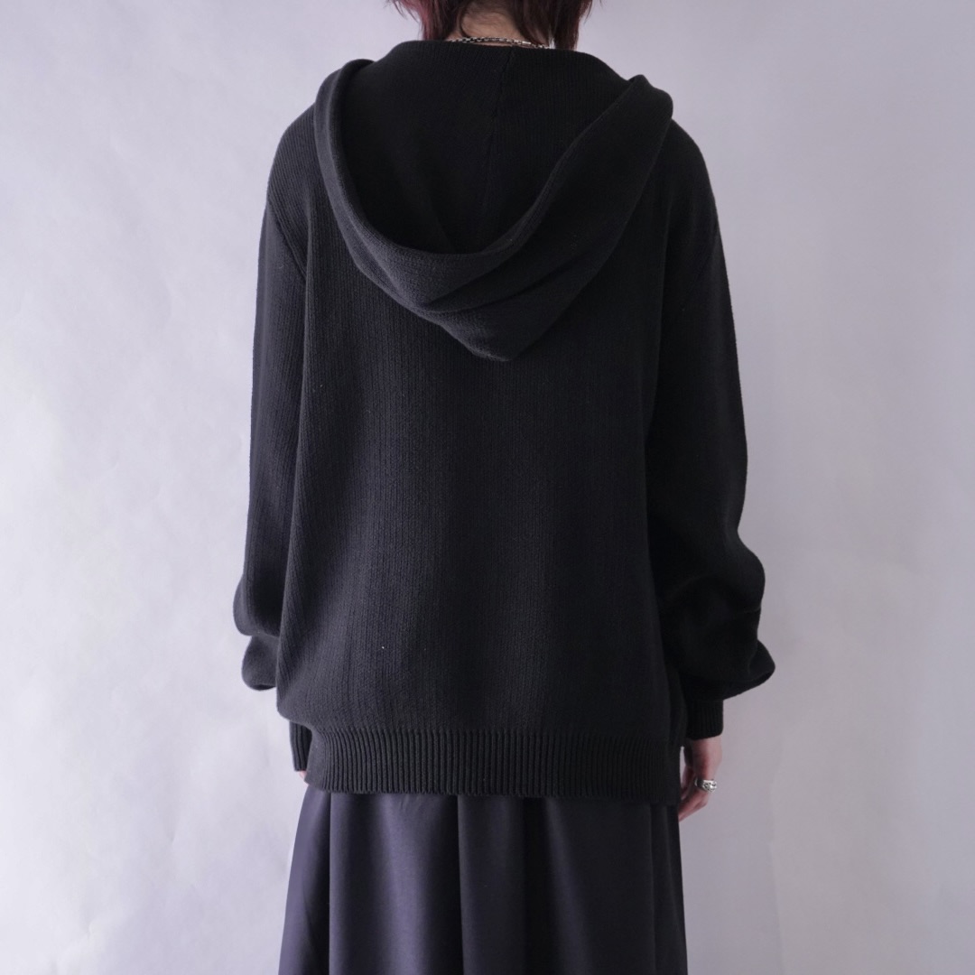 black cotton knit fabric hooded parka