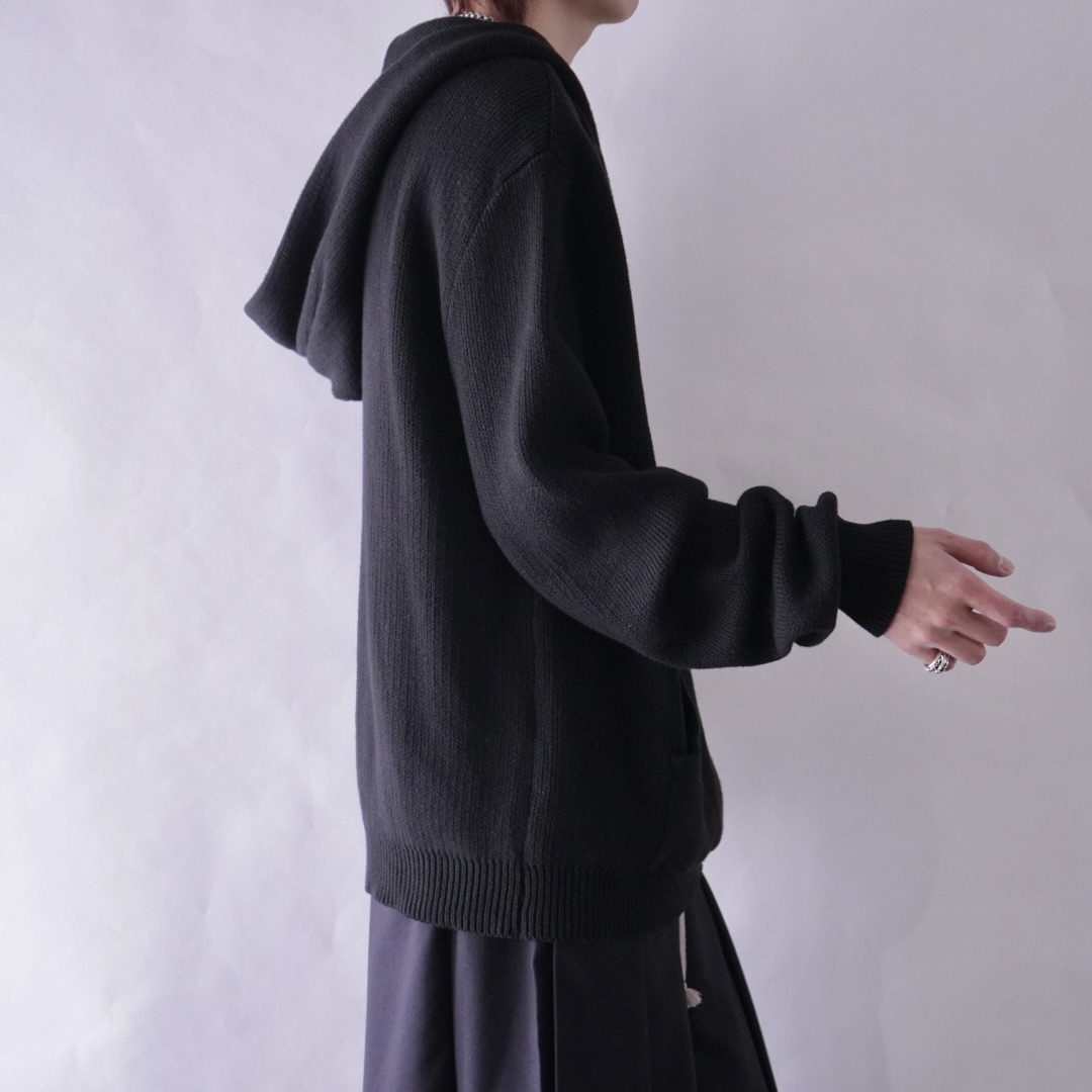 black cotton knit fabric hooded parka