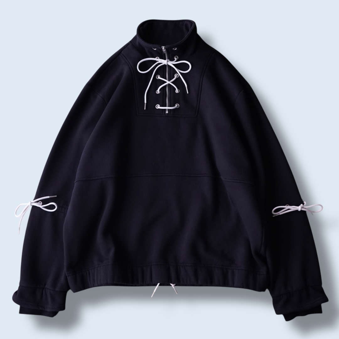 lace up ribbon design half zip sweat