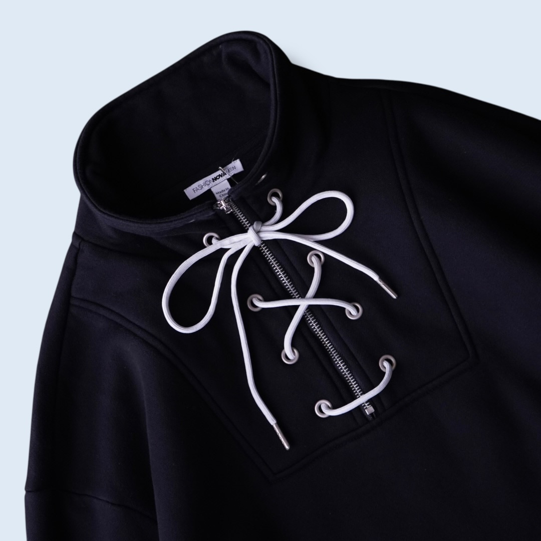 lace up ribbon design half zip sweat