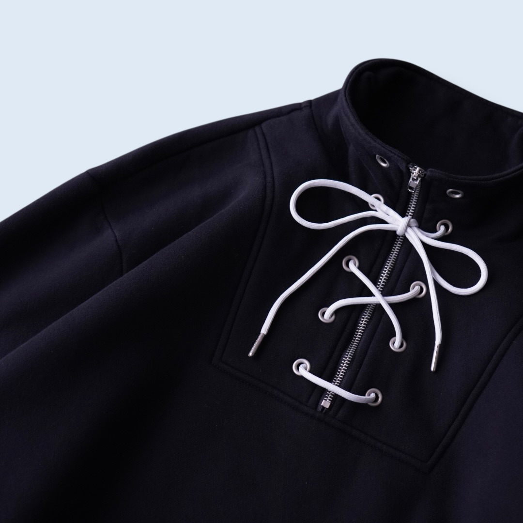 lace up ribbon design half zip sweat