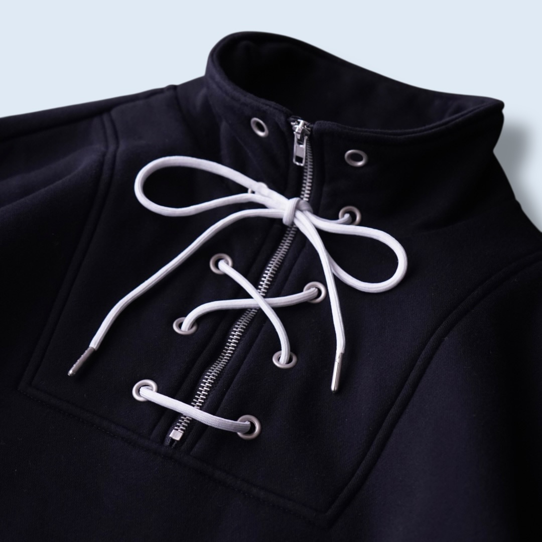 lace up ribbon design half zip sweat