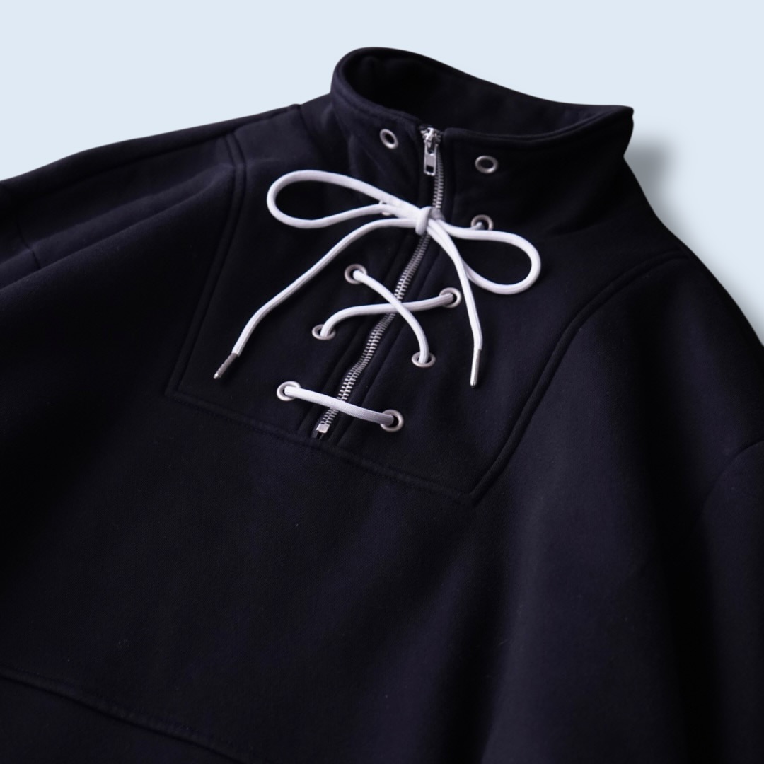 lace up ribbon design half zip sweat