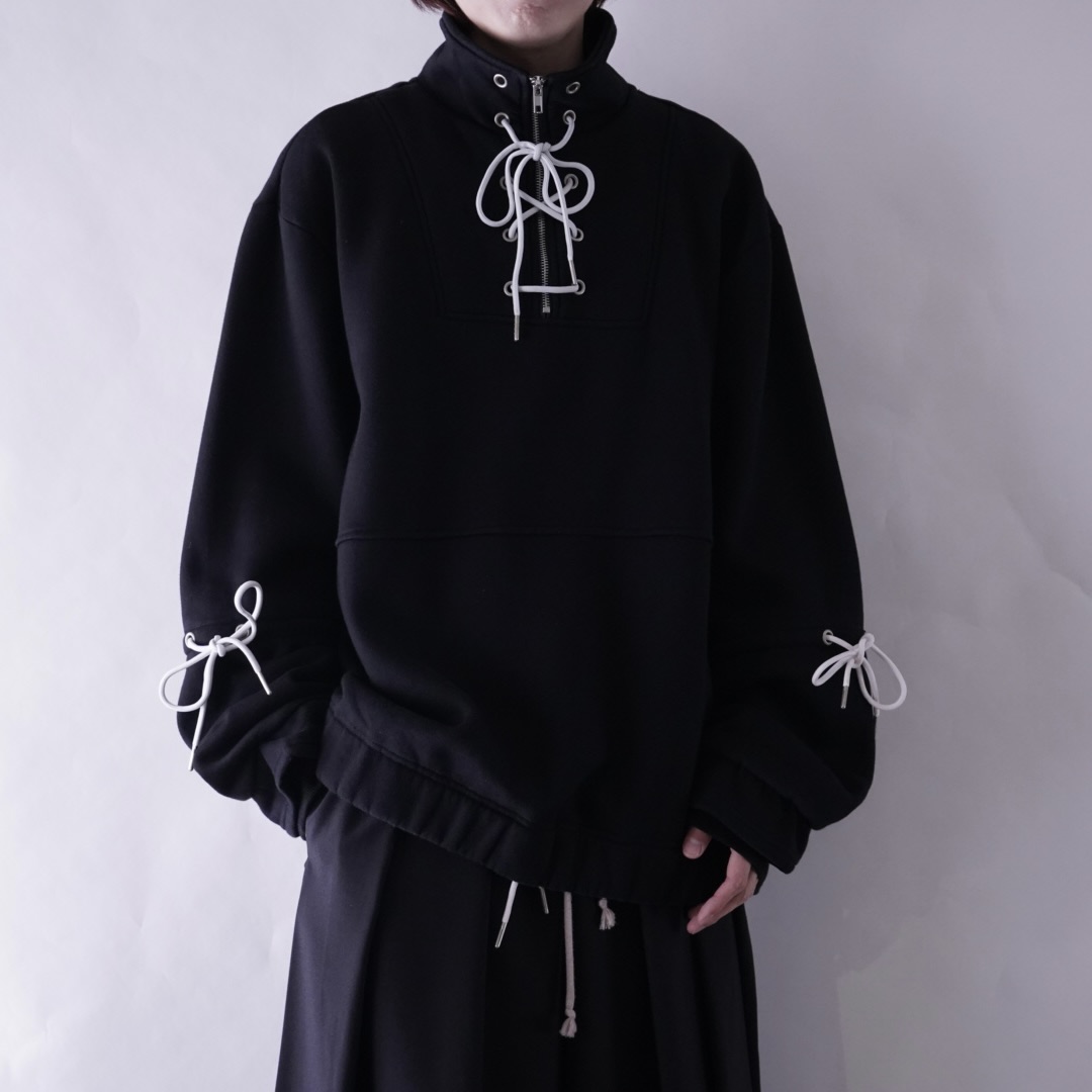 lace up ribbon design half zip sweat