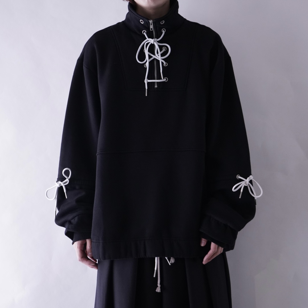 lace up ribbon design half zip sweat