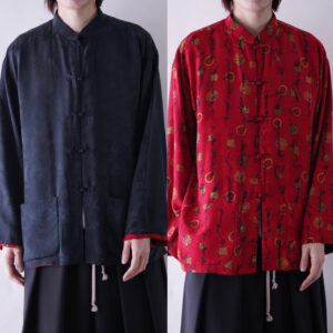 black × red reversible silk China shirt