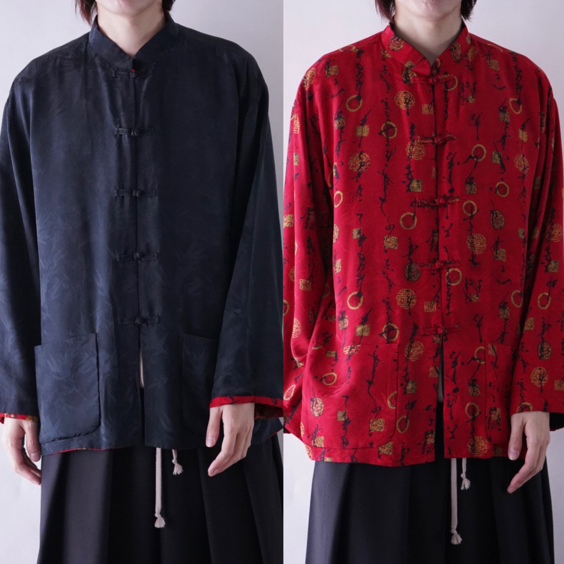 black × red reversible silk China shirt