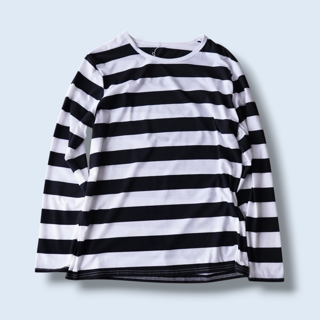 black × white border L/S tee