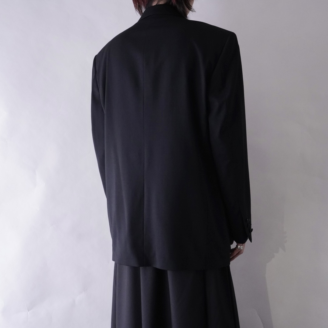 wool gabardine black satin lapel double breast tailored jacket