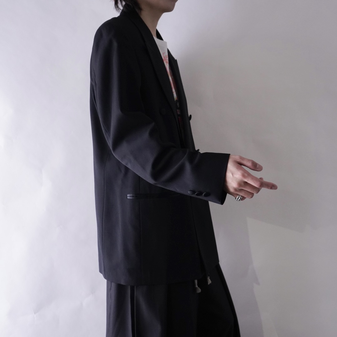 wool gabardine black satin lapel double breast tailored jacket