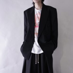 wool gabardine black satin lapel double breast tailored jacket