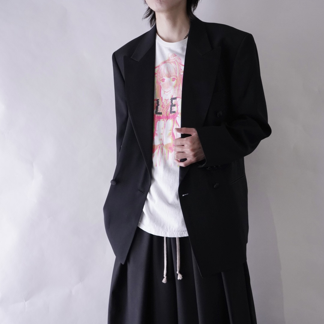 wool gabardine black satin lapel double breast tailored jacket