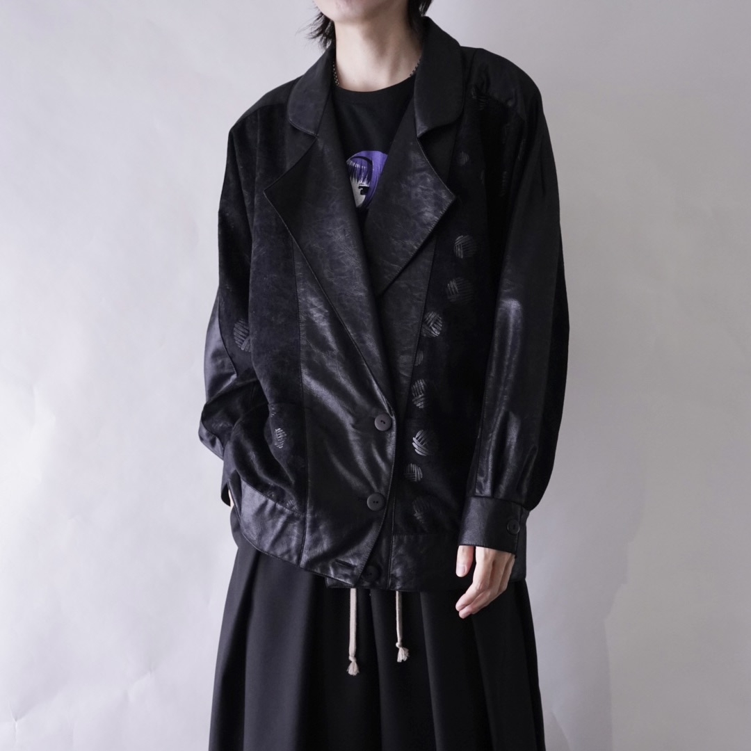 deformed silhouette black × black glossy design jacket