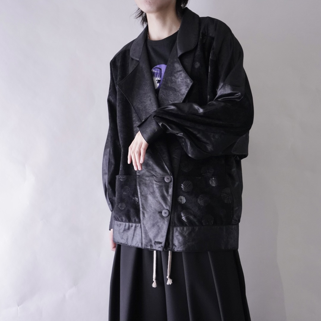 deformed silhouette black × black glossy design jacket