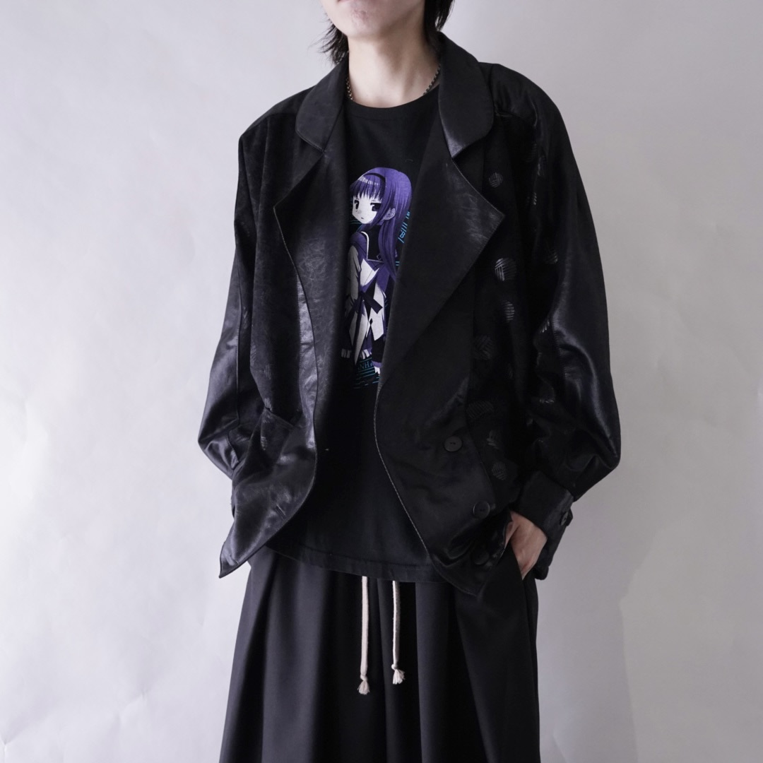 deformed silhouette black × black glossy design jacket