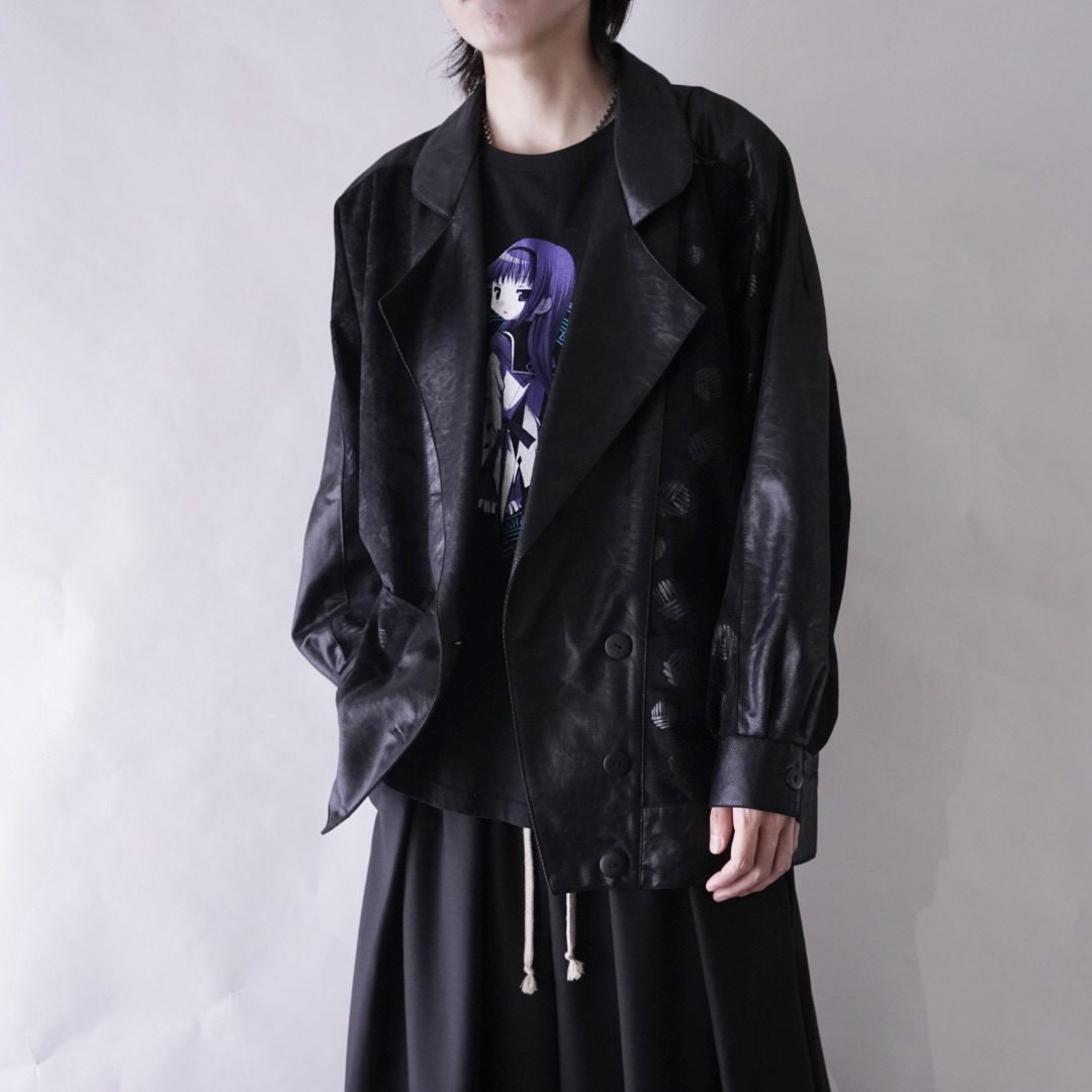 deformed silhouette black × black glossy design jacket