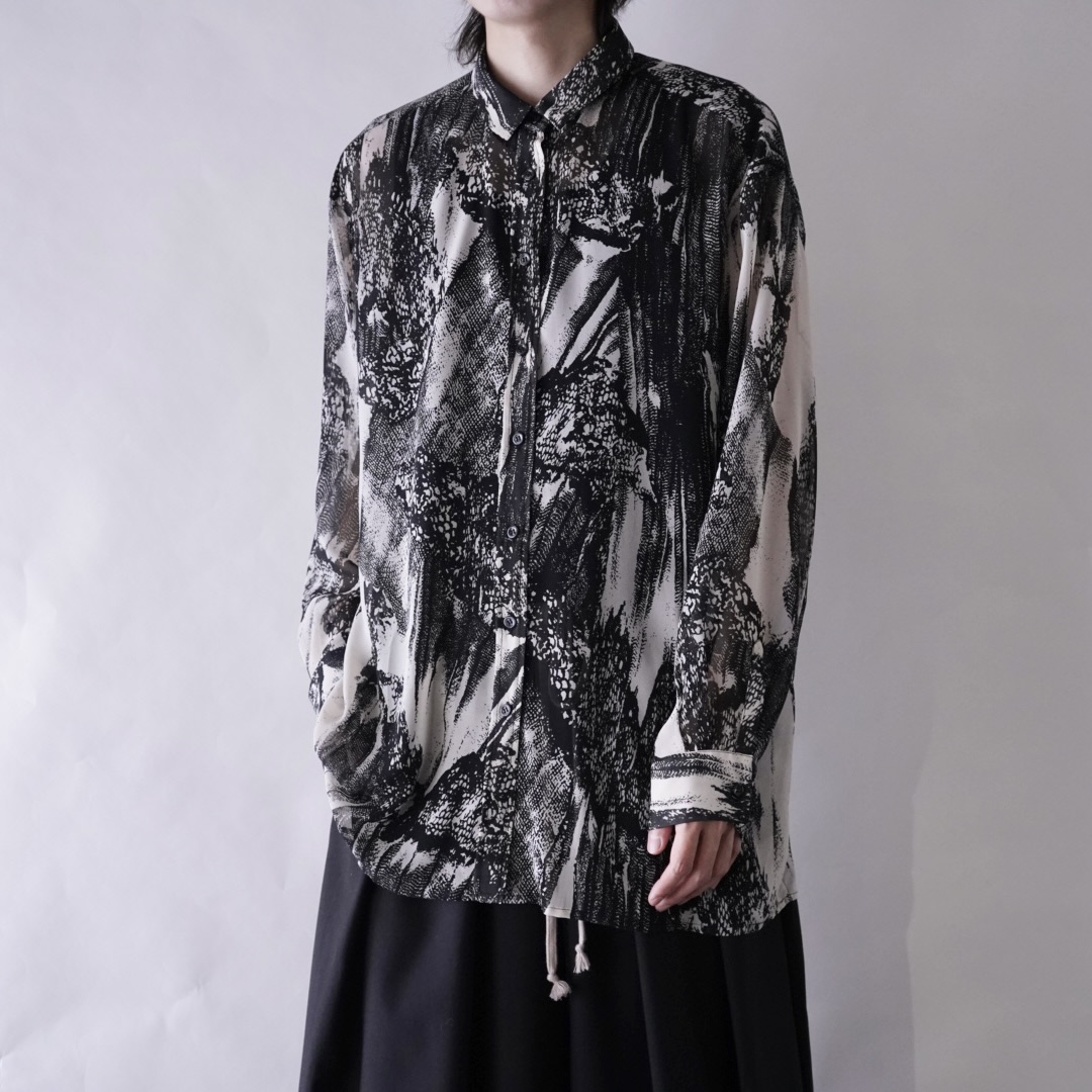 geometric pattern see-through shirt