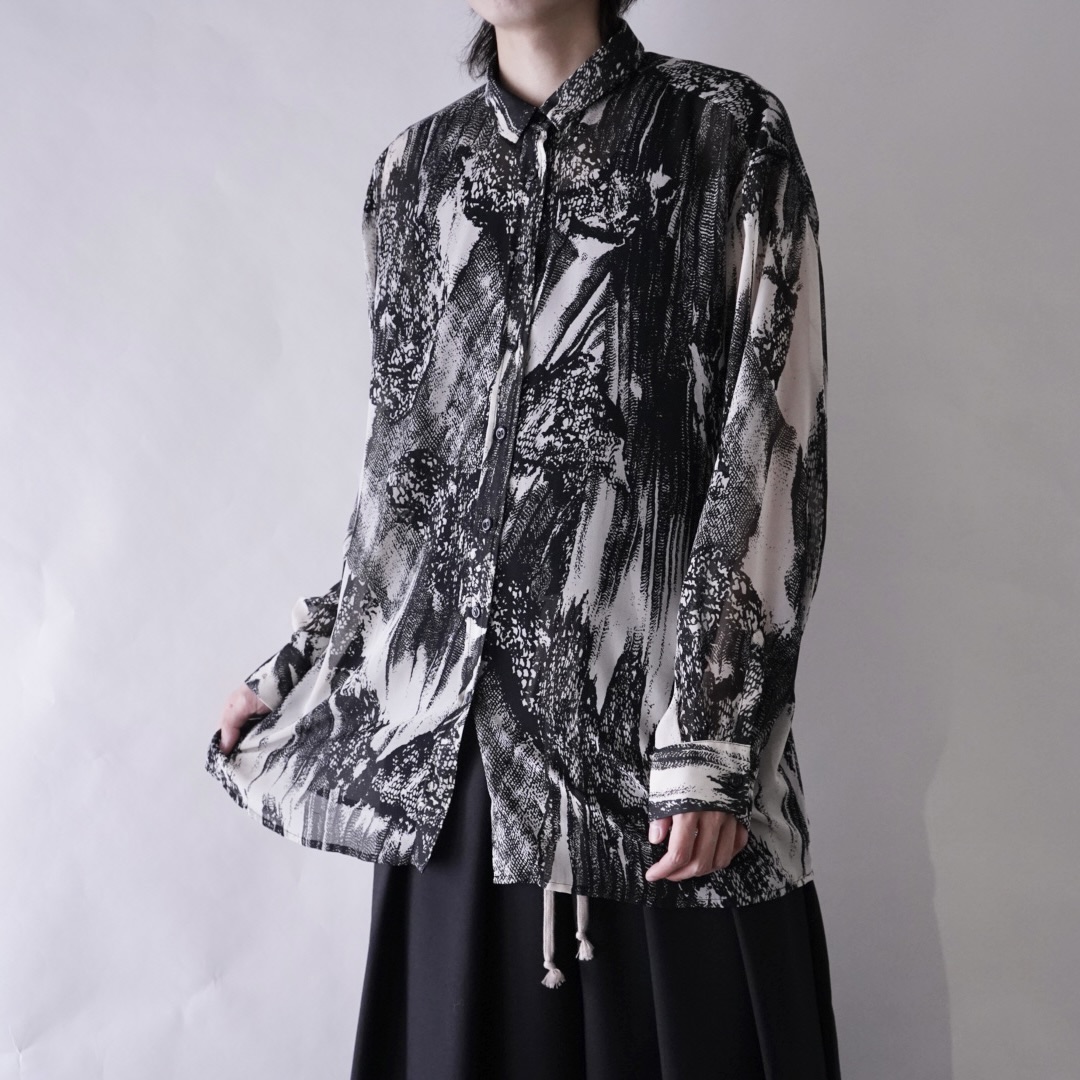 geometric pattern see-through shirt