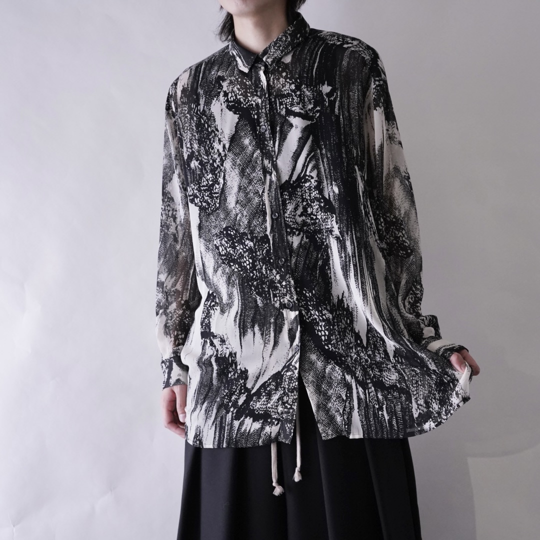 geometric pattern see-through shirt