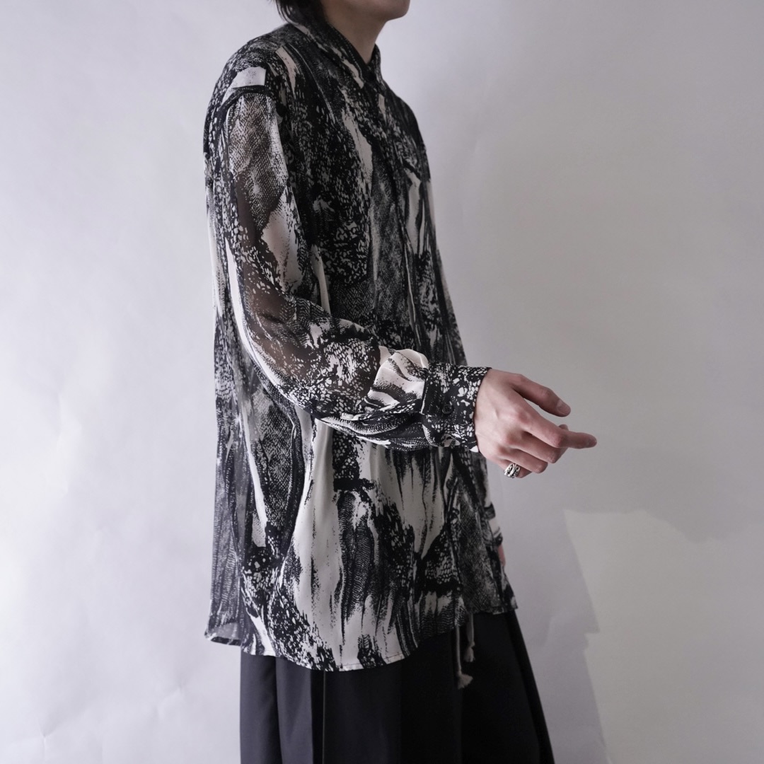 geometric pattern see-through shirt