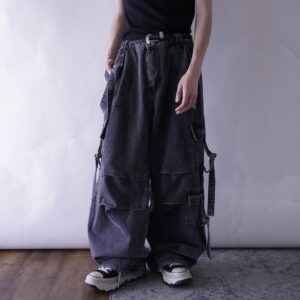 fade black multi gimmick baggy wide pants