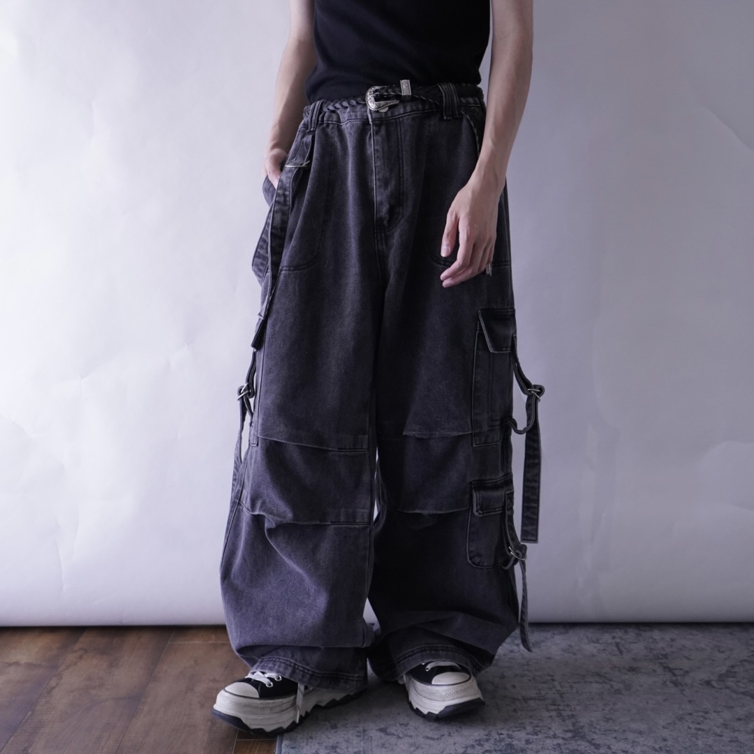 fade black multi gimmick baggy wide pants