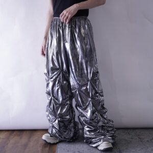 geometric gimmick silver wide design pants