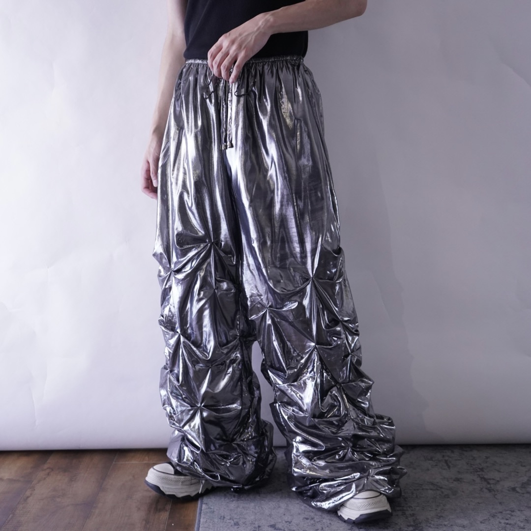 geometric gimmick silver wide design pants