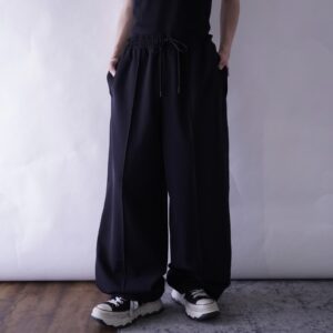 side satin line wide silhouette easy slacks