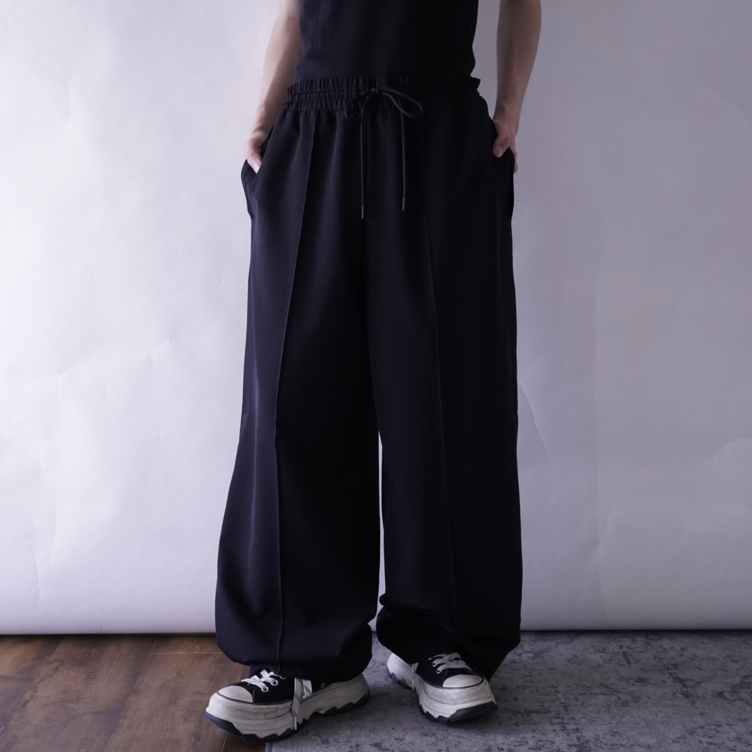 side satin line wide silhouette easy slacks