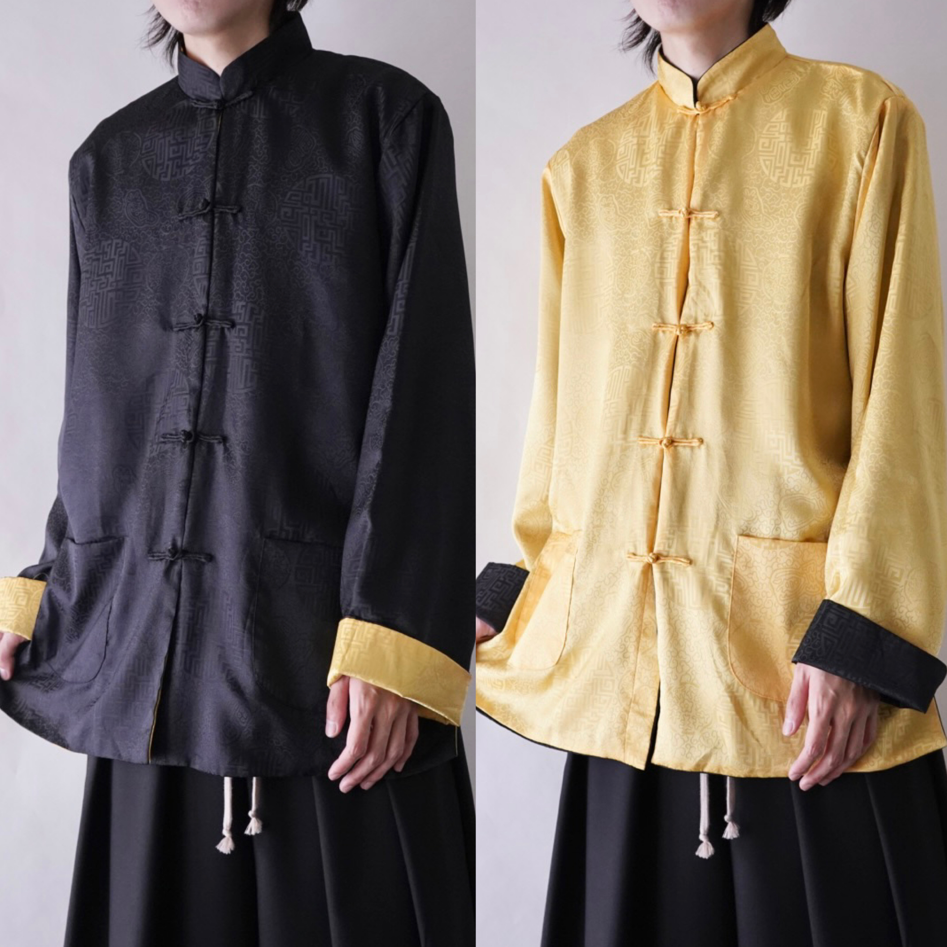black × yellow reversible China shirt