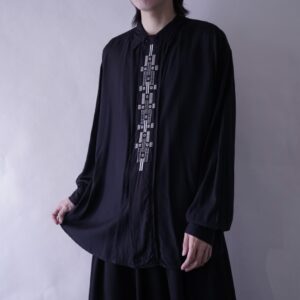black rayon drape fabric flyfront embroidery shirt